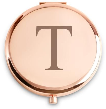 QUSTGO Personalized Gift Monogrammed Initial Compact Mirror for Women Girls Her Friends Mum Wife Sister Daughter, Custom Small Mirror for Christmas Secret Santa Stocking Fillers Graduation Birthdays