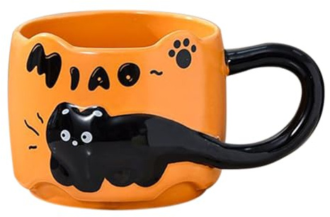 Cat Tea – kattmönster kattkopp, söt dekorativ keramik – tecknat – kaffe | bred tillämpning stapelkopp, söt dekorativ keramik våningsporslin för köksdryck