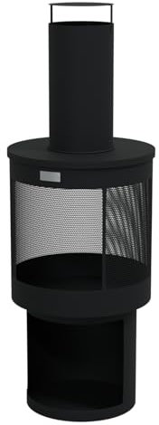 HAGO24 | Gartenkamin | Terrassenofen | Gartenofen | Stahl | Schwarz | Schürhaken | Rund | Outdoor | Kaminrohr | Feuerstelle | Kaminofen