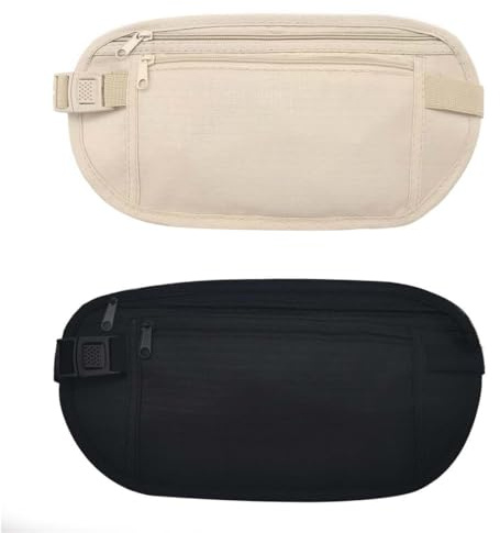 JYNXOR 2 Pcs cinturones de dinero ocultos, riñonera antirrobo, riñonera deportiva, cinturón ajustable, bolsa de viaje impermeable, apto para teléfonos móviles, pasaportes, dinero en efectivo