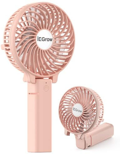 iEGrow Ventilador de mano, mini ventilador de viaje USB portátil con batería recargable de 2000 mAh, ventilador de escritorio de 3 velocidades para el hogar, la oficina y los viajes, color rosa