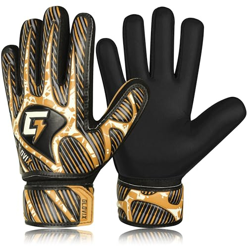 GLOVIX Kids Goalkeeper Gloves–Youth & Junior Football Goalie Gloves with Strong Grip,Breathable Mesh & Durable Palm–Boys Soccer Glove for Training (GOLD, Size 3 suitable for 5 to 6 Years old)