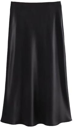 JTKSSCS Gonna Raso Lunga Gonna in Raso Nero da Donna, Elegante, Lunga, Estiva, Midi, da Ufficio(Black,S)