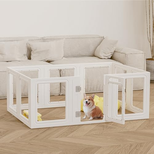 Gupamiga Parc pour chiot pliable avec porte, enclos pour chiot pour appartement, solide et lisse, installation facile, blanc (150 x 104 cm)