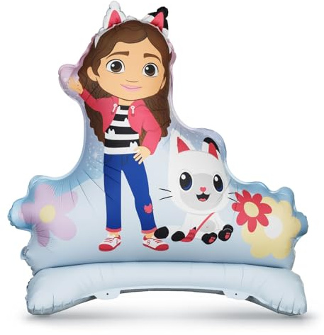 Globo de plástico Gabby's Dollhouse de 92 x 90,5 cm de pie, globo para el aire, decoración de cumpleaños infantil, para niñas, decoración de cumpleaños, color azul y rosa