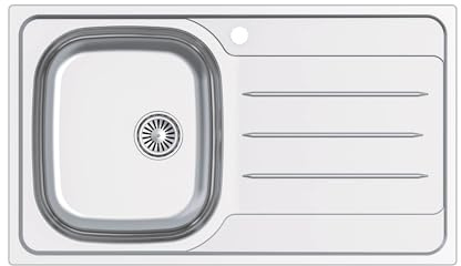 Edesa Fregadero Cocina con Escurridor 1 Seno VELETA SE 86x50 cm Sobre Encimera Profundidad 18 cm Base Fondo Absorbente Accesorios Incluidos Color Gris Acero Inoxidable