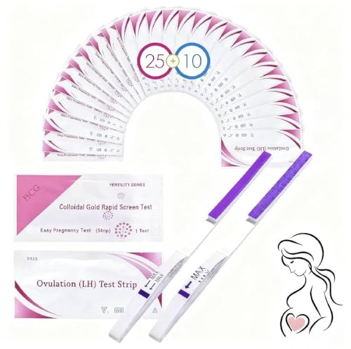 25 Test Ovulazione + 10 Test Gravidanza,Tests di Ovulazione e Gravidanza, Alta Sensibilità 25 mIU/ml,Aumenta le tue Probabilità di Rimanere Incinta,Risultati Rapidi e Precisi,Viola