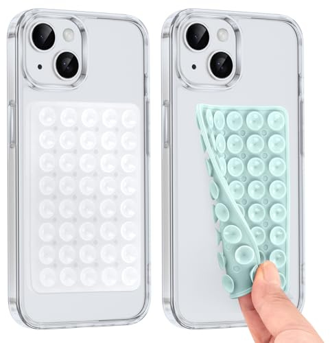 Knrlqim 2 x telefonsugkopp, silikon telefonsugkoppar, kompatibel med alla modeller, smartphone-hållare för selfie och video, handsfree, telefontillbehör (transparent och blågrön)