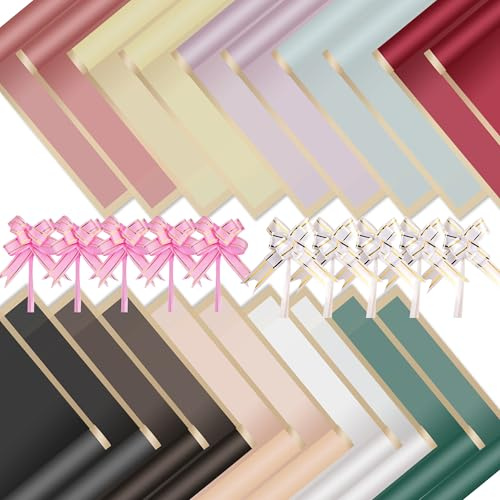 20 Hojas Papel de Regalo de Flores, 10 Colores Papel Para Envolver Ramo e 20 Lazo de Regalo, 57 x 57 cm Papel de Embalaje Regalo Floral Impermeable para Regalo y Embalaje de Ramos