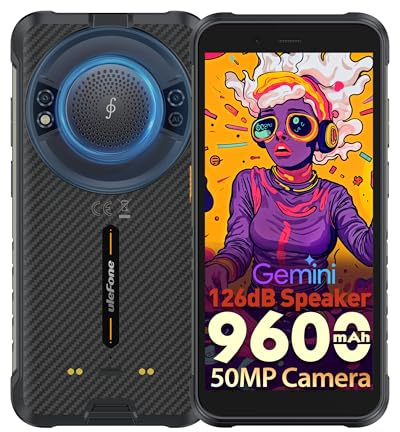 Ulefone RugKing Outdoor Handy Android 15, 9600mAh Baustellen Handy 126dB Lautsprecher, 16GB+128GB/SD 2TB Smartphone Octa‑Core IP68K, 50MP Kamera 5,99 Zoll, 126LM LED, 3-SIM-Slots, 4G Dual/NFC/OTG/GPS