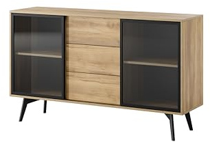3xE living Credenza in rovere barocco dorato, 144 x 85 x 39 cm