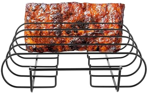 Supporto per costine in acciaio , accessorio per barbecue, grande supporto verticale in acciaio con 4 fessure, supporto per costine per grigliare la carne, per affumicare e grigliare a casa