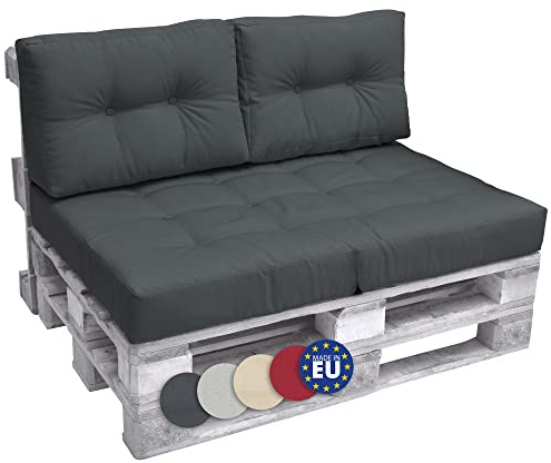 Beautissu Set da 2 cuscini mini per spalliera di divano in pallet ECO Elements 60x40x10-20cm - per bancali - grigio
