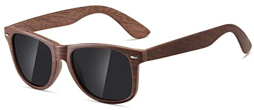 kimorn Polarisierte Sonnenbrille Klassische Unisex Horn Umrandet 80's Retro Eyewear AE0300 (Imitation wood grain, 52)