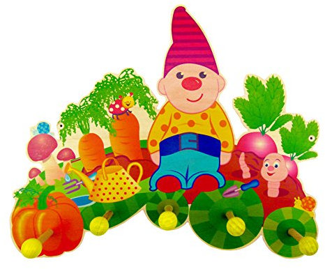 Hess Holzspielzeug 30346 - Garderobe aus Holz für Kinder, Serie Zwerg, mit 5 Haken, ca. 35 x 24 x 6,5 cm groß, handgefertigt, als Blickfang in jedem Kinderzimmer und Flur