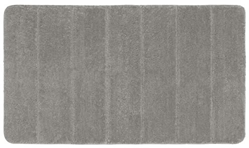 WENKO Badteppich Steps Light Grey, 70 x 120 cm - Badematte, rutschhemmend, außergewöhnlich weiche und dichte Qualität, Polyester, 70 x 120 cm, Hellgrau