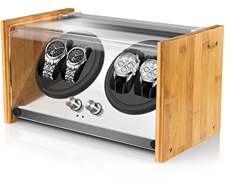 Watch Winder Smith Real Bamboo 4 Watch Winders for Automatic Watches, Precision Engineered Quiet 4 Modes Rotation and Dual Power Flexibility​ AC/DC