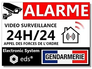 Stickers Alarme Vidéo Surveillance 24H/24 – Style Gendarmerie – Lot de 8 Autocollants Dissuasion | Sécurité Maison, Garage, Commerce, Fenêtres & Portes | Résistant UV & Pluie