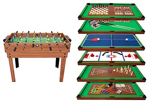 PLAY4FUN Multi-Spieletisch 20 in 1 auf Fuß, multifunktionaler Spieltisch mit modularen Tabletts und Zubehör für 20 verschiedene Spiele, 122 x 61 x 84 cm