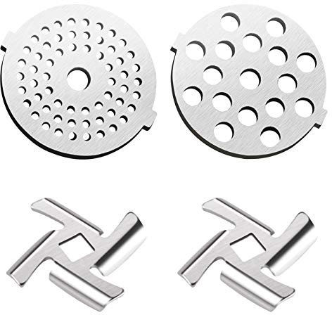 Edelstahl Fleischwolf Klingen und Teller Set - 4 Stück Disc Messer Schneider Scheiben Schleifplatten - Elektrische und Manuelle Fleischwolf Ersatz Zubehör
