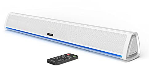 Audible Fidelity Soundbar per TV con Bluetooth, altoparlante per TV, PC, gaming con display LED RGB, Air Tube & amplificatore 2.0 canale, telecomando (bianco)