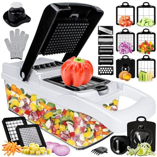 Tritatutto 25 in 1 e affettatrice a mandolina - Tritatutto con contenitore - Tagliaverdure, affettatrice per insalata, cipolla, patate e pomodoro - gadget da cucina - 13 lame