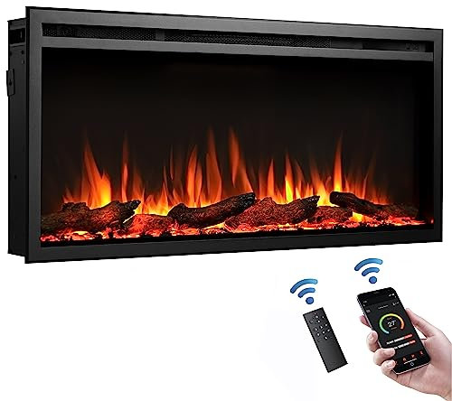 FLAMME 40/102cm Castello Slim Frame Recessed Media Wall Inset Electric Fireplace with Multi Flame Colours 750W/1500W