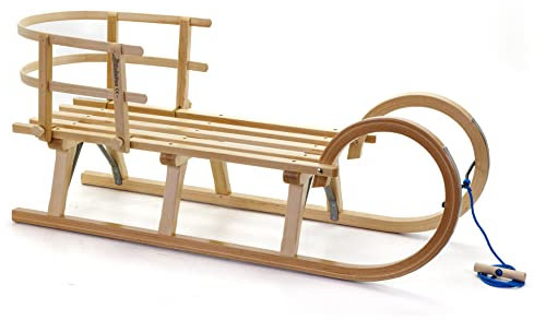 HolzFee Baran S 110 Hörnerschlitten mit Rückenlehne Schlitten Set Buche Hartholz
