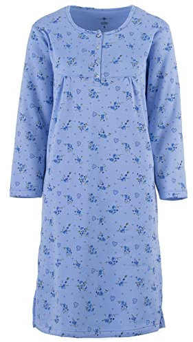 Zeitlos Nachthemd Damen Thermo Langarm Uni Knopfleiste Herz, Farbe:blau, Größe:L