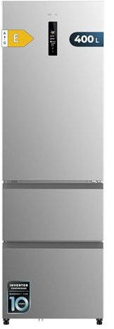 Cecotec Frigorífico Combi No Frost Inox Puerta Francesa Bolero CoolMarket Combi FD 400 Inox E. Frigorífico French Door inox, 400L, Total NoFrost, Motor Inverter y funciones Fast Cooling