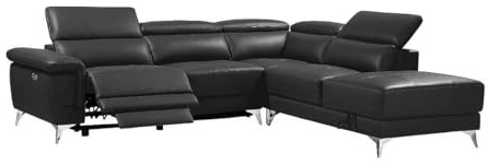 Vente-unique Divano ad angolo Relax elettrico in Pelle PASCALINE - Antracite - Angolo retto