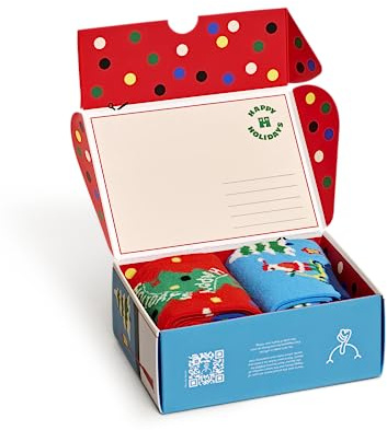 Happy Socks 2-Pack Happy Holidays Weihnachtssocken Geschenk für Damen und Herren, warme und lustige Wintersocken Größe 36-40