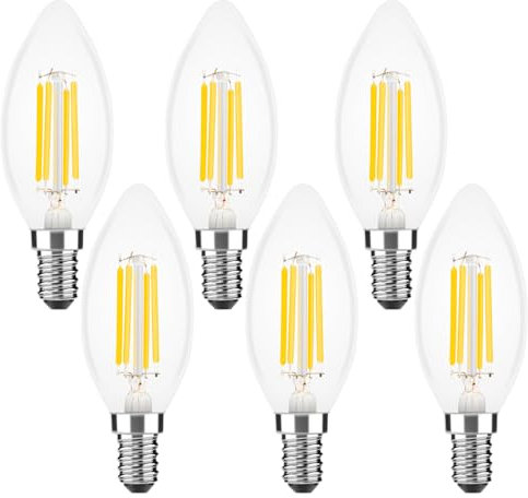 OUKAJO E14 LED Warmweiss,ersetzt 40 Watt Glühlampe,klar Kerze,4W,2700K,400 Lumen,220-240V Leuchtmittel,Nicht Dimmbar,6 Stück