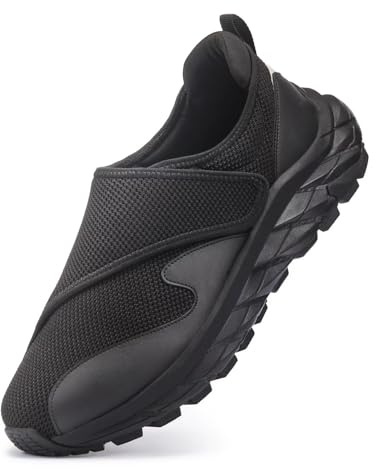 TEOHRW Zapatos para diabéticos para hombre, zapatos anchos con cierre ajustable para pies hinchados, antideslizantes, con amortiguación de aire, Negro, 9 X-Wide