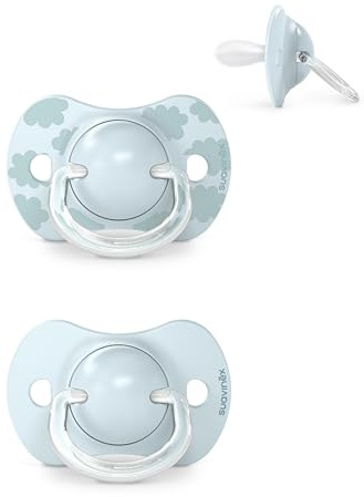 Suavinex, Pack de 2 Chupetes con Tetina Fisiológica de Silicona SX Pro más Plana y Flexible para Bebés 0-6 Meses - Chupete para Recién Nacido, Respeta el Desarrollo Bucodental, Dreams Azul