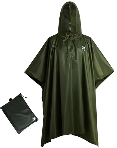 Hurley Ponchos Adult - Waterproof Rain Ponchos for Adults, Lightweight Packable Rain Poncho for Hiking, Camping & Emergency, Olive