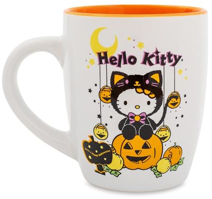 Hello Kitty Sanrio Pumpkin Patch Jumbo Curved Ceramic Latte Mug | Large Coffee Cup For Tea, Espresso, Hot Chocolate | Holds 20 Ounces