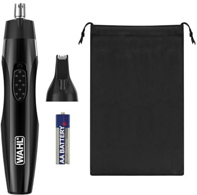 Wahl Nose, Ear & Facial Hair Trimmer – 2-in-1 Detailer with Washable Heads, Battery Powered, Comfort Grip & Spotlight for Precise Grooming