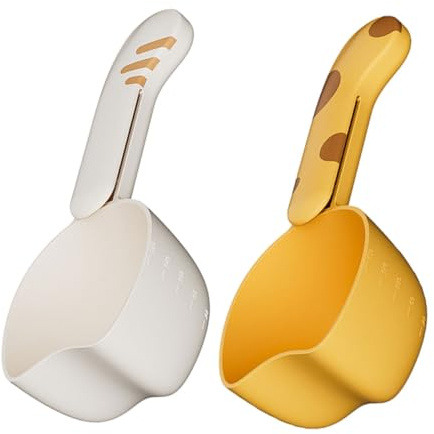 PRETYZOOM 2pcs Multifunctional Rice Spoon with Sealing Clip for Food Bags Accurate Measurement for Pet Food and Grain Scooping Material in Beige and Yellow