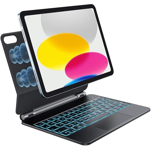 Earto Magic-Style Tastiera per iPad 11 Generazione A16 2025/10 Generazione 2022, Pelle Antimacchia, Retroilluminazione a 7 Colori, Design Magnetico Fluttuante per iPad 10/11 Gen, Nero