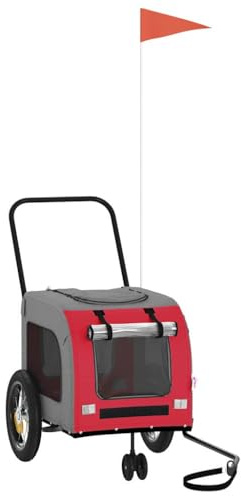 vidaXL Rimorchio per Bicicletta per Animali Domestici Rosso e Grigio, Giardino e Terrazza, Trasportino per Cani Moderno, Trasporto per Animali con Ruote, Accessorio da Viaggio Pratico