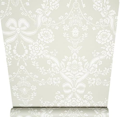 Sage Green Floral Wallpaper Damask Butterfly Bows Feature Wall Bedroom Lounge