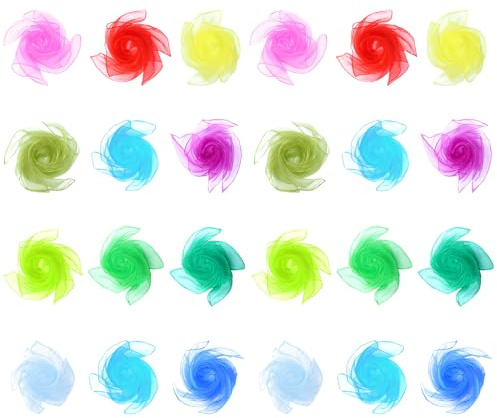 PLLYPE Foulard Jonglage, 24PCS Écharpes de Jonglage Couleur Assortie, Foulard Écharpes de Jonglages, pour Jardin d'enfants, Magie, Cirque, Nouer (60 x 60 cm)