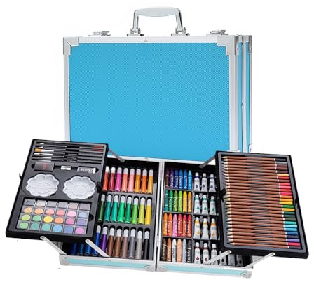 145 PCS Deluxe Art Set,Painting & Drawing Set in Aluminium Case With Oil Pastels, Colored Pencils, Acrylic Paints, Watercolor Cakes, Brushes for Artists, Adults, Children, Kids