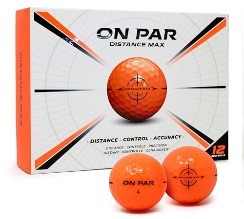 On Par Distance MAX Pelotas de Golf – Paquete de 12 para Mayor Distancia, Control y precisión, Regalo de Golf Ideal para Todas Las velocidades de Swing con gráfico de Objetivo Atrevido, Accesorios de