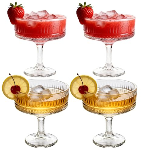 BAIFULAI Set med 4 champagneflöjter: champagneglas 101–200 ml, Martiniglas i glas, räfflade champagneglas för festliga tillfällen och festkvällar, vinglas