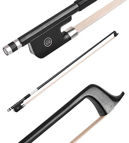 LiebeWH 4/4 Cello Bow Carbon Fiber Round Stick with White Horsehair, Ebony Frog for Smooth Playing Bright Sound, Well Balanced Music Accessories for Professional Players