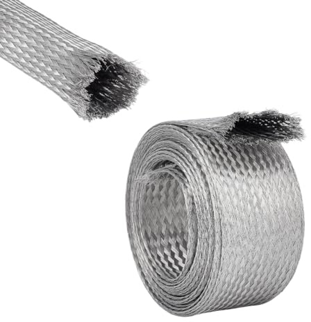 UNICRAFTALE 2.5m/8.2 ft Gaine Tressée en Acier Inoxydable Manchon de Blindage pour Câble Bande de Protection Mise à la Terre Maille Métal Plate Flexible Extensible pour Protéger 42mm de Largeur