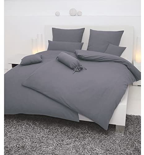 Janine Bettwäsche Seersucker Uni Piano 200x220 cm inklusive 2X Kissenbezüge 80x80 cm Titan