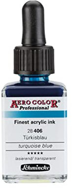 Schmincke - AERO COLOR® Professional, Türkisblau, 28 ml, 28 406 023, feinst-flüssige, farbstarke Acrylfarbe für Acrylmalerei, Airbrush, Mixed Media